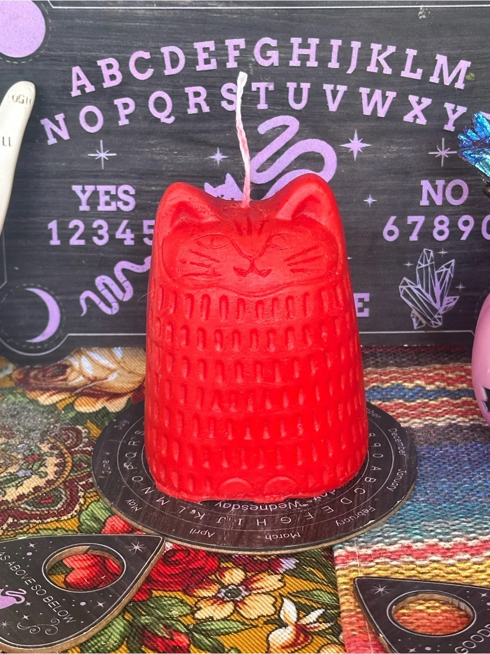 Folk Art Cat Pillar Candle | Whimsical Cat Decor